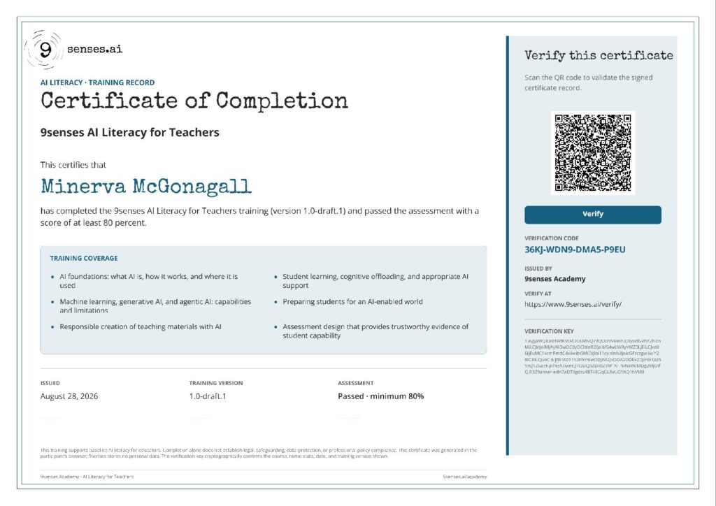 Sample certificate